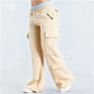 Women's Loose-Fit Casual Pants with Pockets – Solid Color Two-Tone Label FitiqueFit