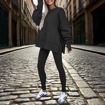 Women’s Solid Color 2-Piece Tracksuit — Crewneck Sweatshirt FitiqueFit