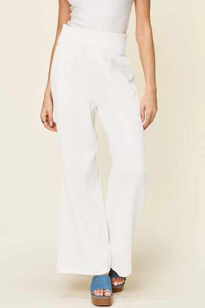 Double Take Full Size Texture Smocked Waist Wide Leg Pants New Era Fashion LLc