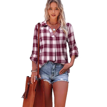Lapel Loose Women's Plaid Shirt Commuter Style See size chart under “more details” The Fashion Celestial