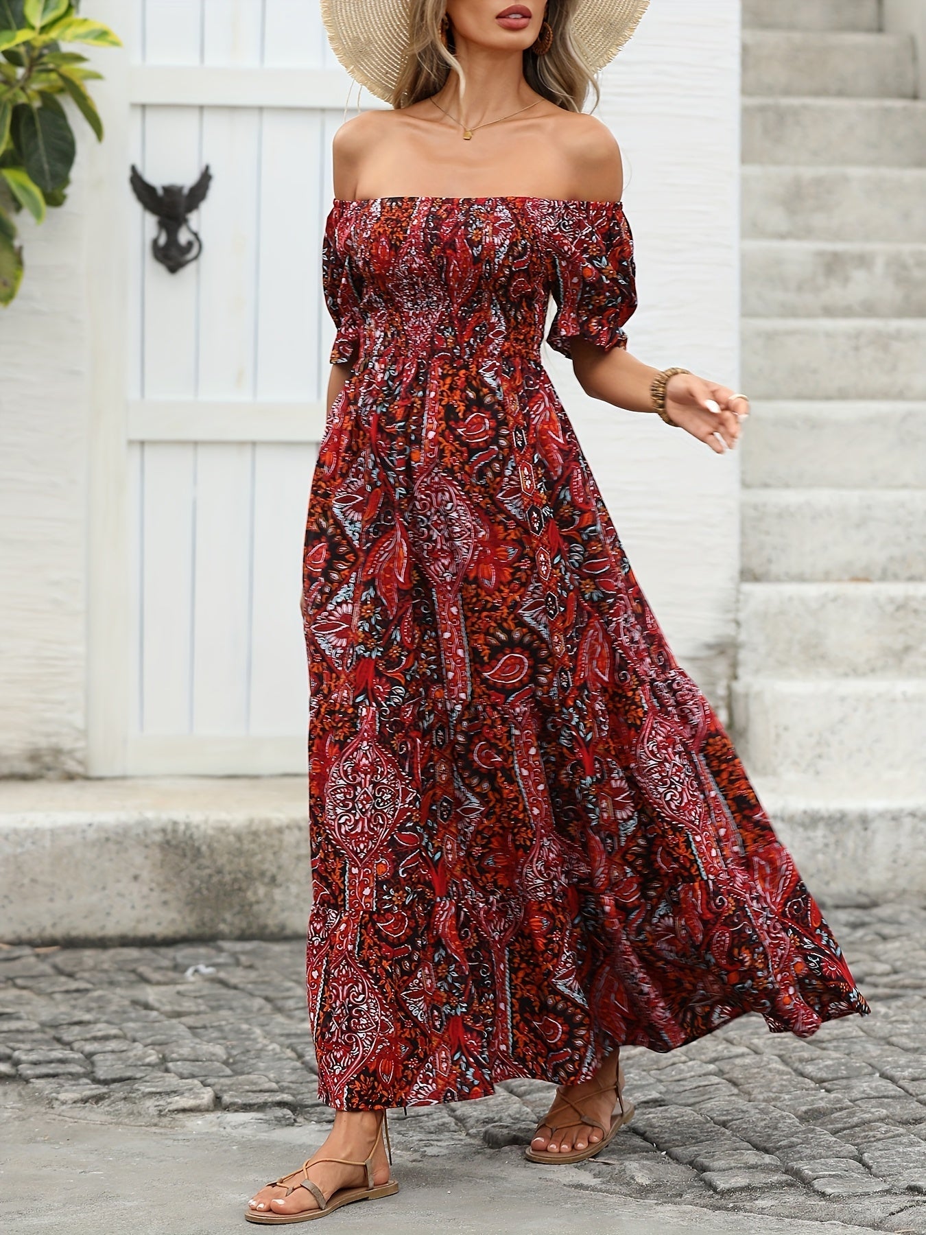 Women’s Paisley One‑Shoulder Maxi Dress FitiqueFit