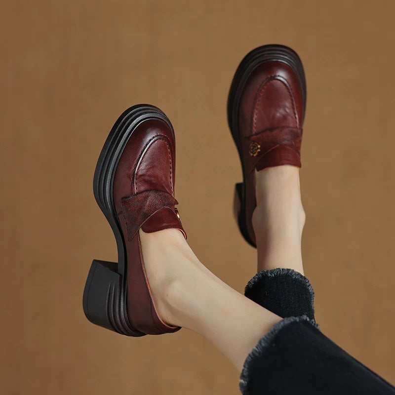 Women’s Vintage Chunky Heel Leather Shoes – Retro Style FitiqueFit