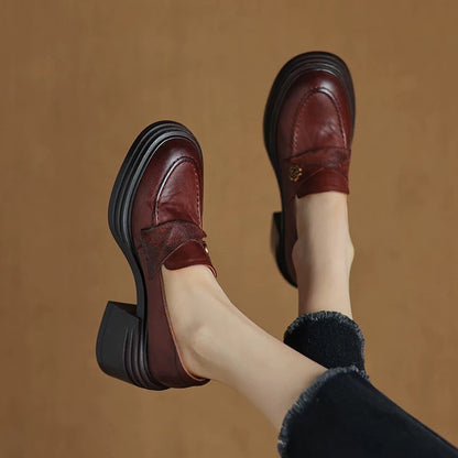 Women’s Vintage Chunky Heel Leather Shoes – Retro Style FitiqueFit