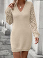 New V-neck Knitted Dress Fashion Solid Color Hollow Long-sleeved Sweater Dresses Women's Clothing Grayceful LLC