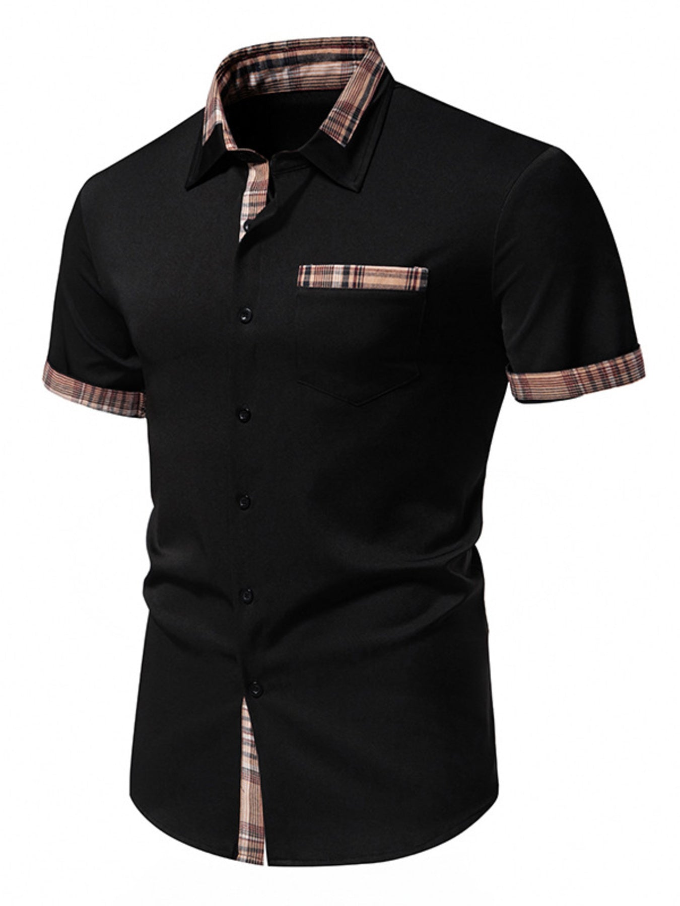 Men's Short Sleeve Plaid Trim Shirt New Era Fashion LLc