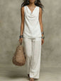 Women's Slash-Neck Sleeveless Tank Top & Casual Pants Set FitiqueFit