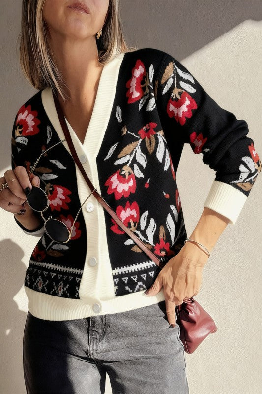 Floral Knit Button-Front V-Neck Cardigan Shop Style & More | Fresh Looks, Everyday Deals & Free Shipping