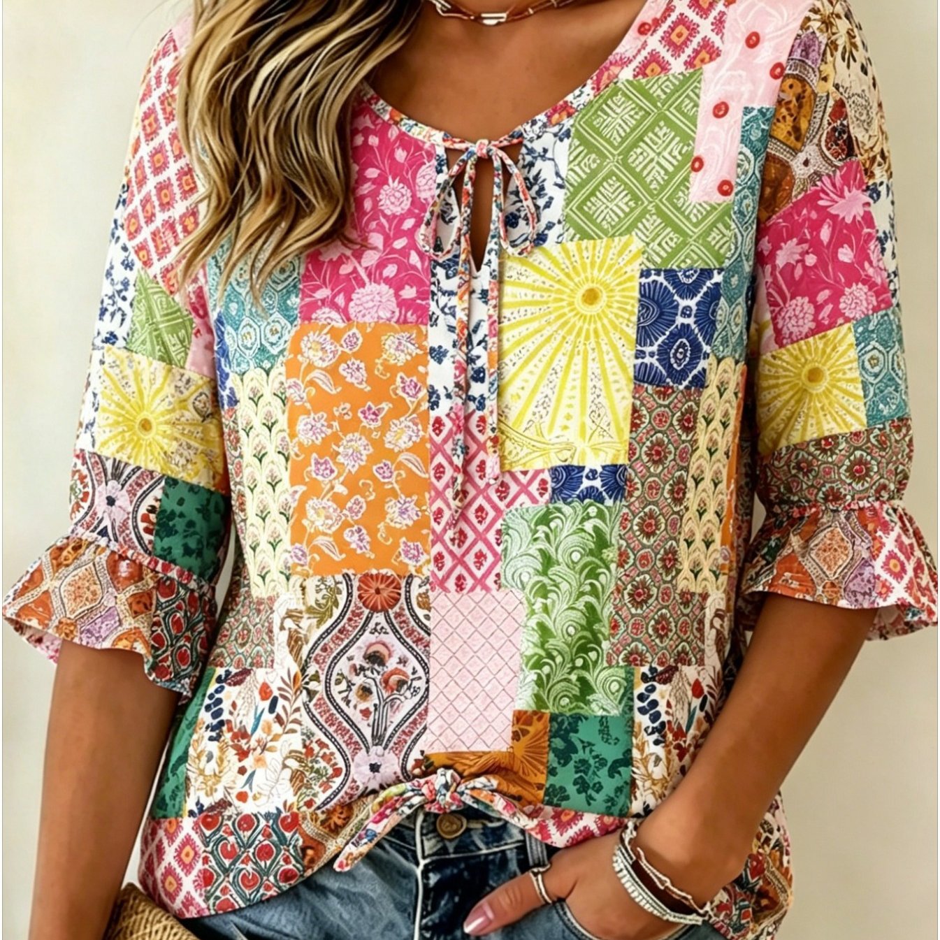 Women's Floral Print Three-Quarter Sleeve Shirt – Relaxed Retro FitiqueFit