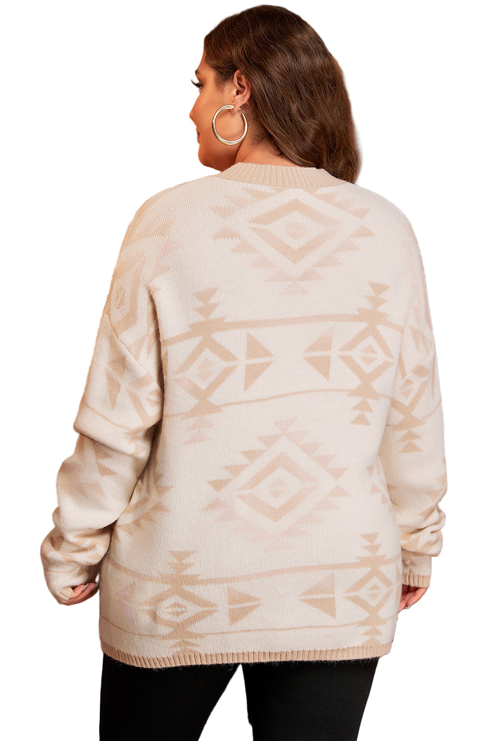 Apricot Plus Size Western Aztec Print Loose Sweater Garden Naked Curves