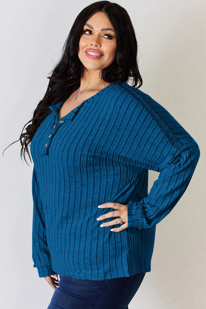 Basic Bae Full Size Ribbed Half Button Long Sleeve T-Shirt New Era Fashion LLc