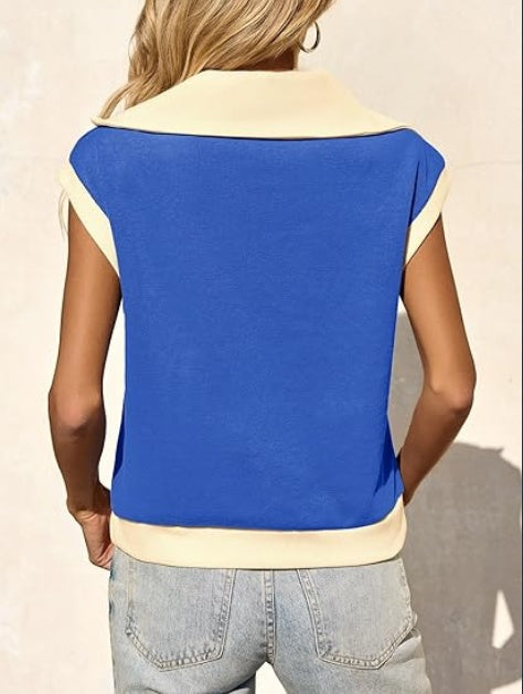 Fisoew Color‑Block Half‑Zip Polo Sweatshirt FitiqueFit