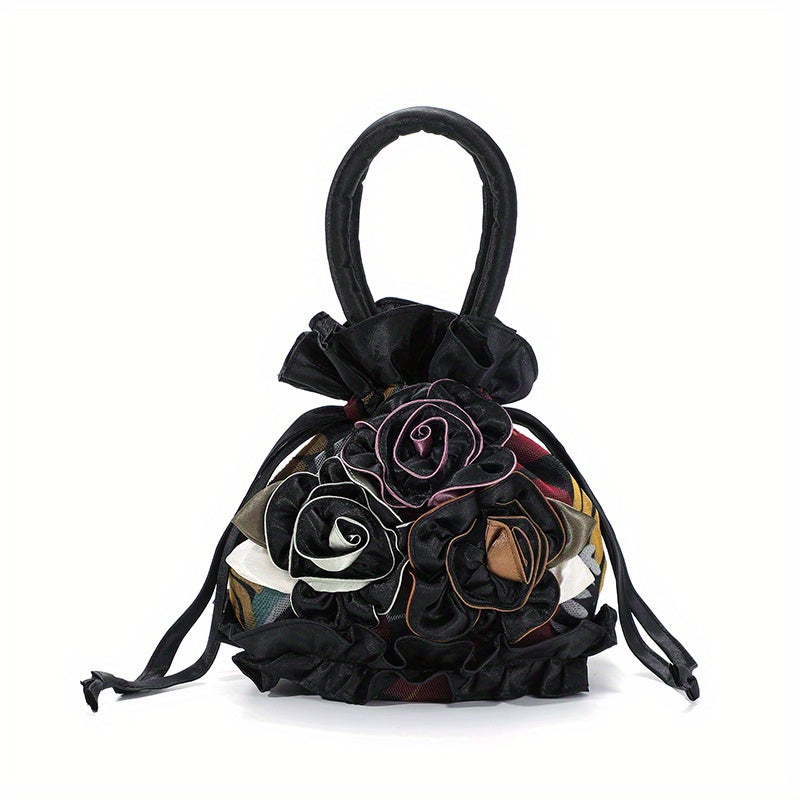 Floral Decor Drawstring Handbag, Trendy Small Evening Bag, Simple Phone Bag, Cute Bucket Bag NovaCart
