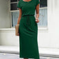 Casual Cinched Waist Slim-fit Round Neck Short Sleeve Dress Grayceful LLC