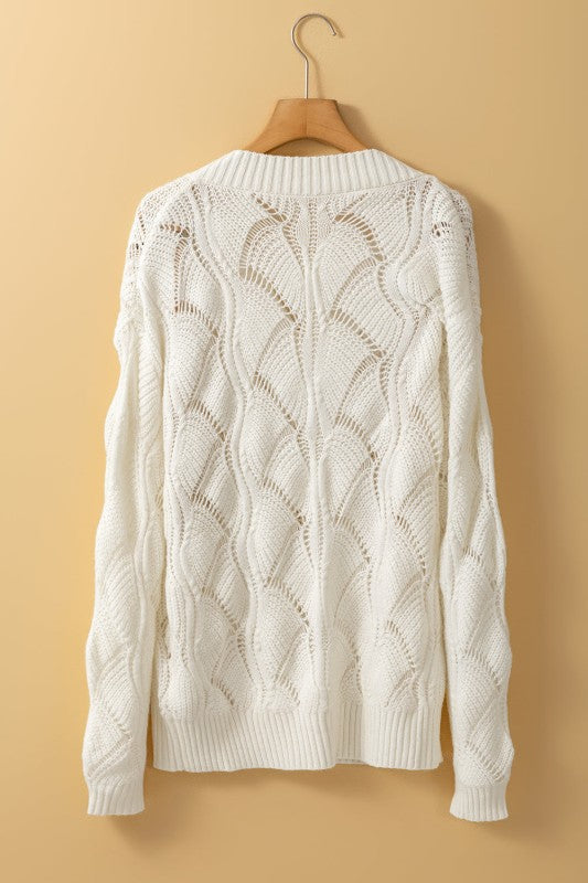 Hollow-Out Knit V-Neck Drop Shoulder Sweater Shop Style & More | Fresh Looks, Everyday Deals & Free Shipping