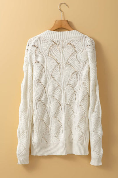 Hollow-Out Knit V-Neck Drop Shoulder Sweater Shop Style & More | Fresh Looks, Everyday Deals & Free Shipping