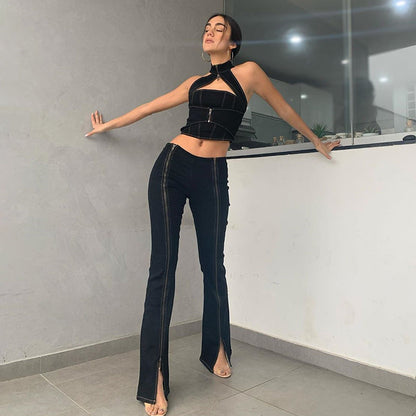 Women's Crimp Halter Cutout Crop Tops See size chart under “more details” The Fashion Celestial