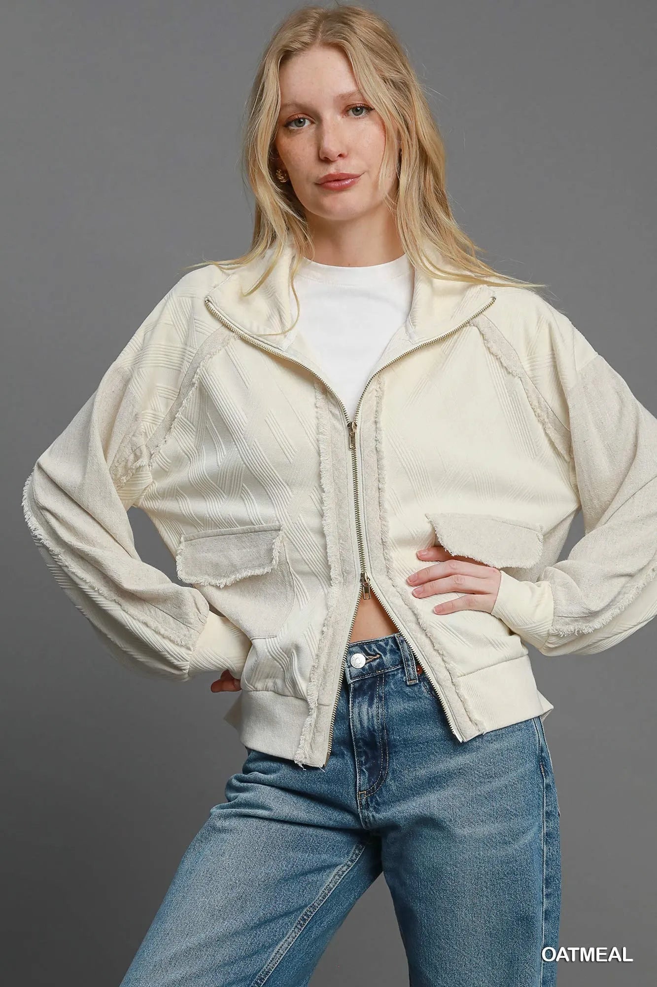 Umgee Two-Way Jacquard Zip-Up Jacket West2East Surf