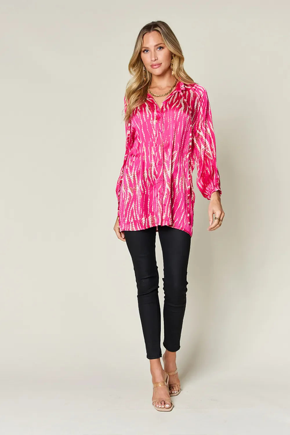 Double Take Full Size Printed Button Up Long Sleeve Shirt New Era Fashion LLc