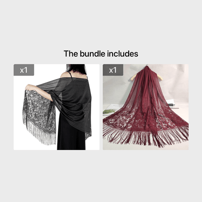 Women's Casual Shawl Wrap - Solid Color, Lightweight Polyester Knit - Going Out Essentials | Fringe Trim | Floral Lace Details NovaCart