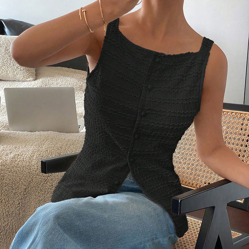 Trendy Square Neck Button Up Vest Top Y2k Going Out Tank Tops FitiqueFit