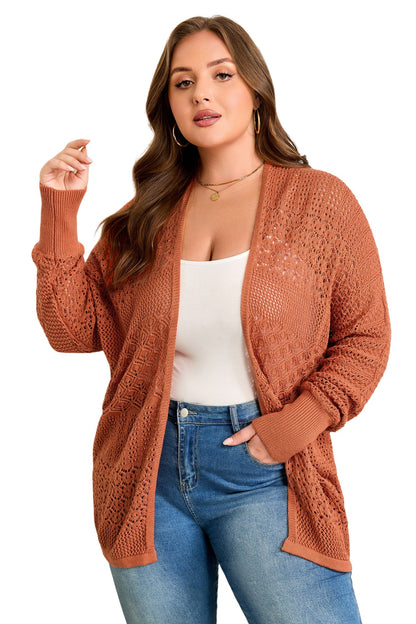 Redwood Burl Mixed Pattern Knitted Open Front Plus Cardigan Garden Naked Curves