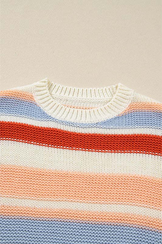 Stripe Colorblock Round Neck Drop Shoulder Sweater Shop Style & More | Fresh Looks, Everyday Deals & Free Shipping