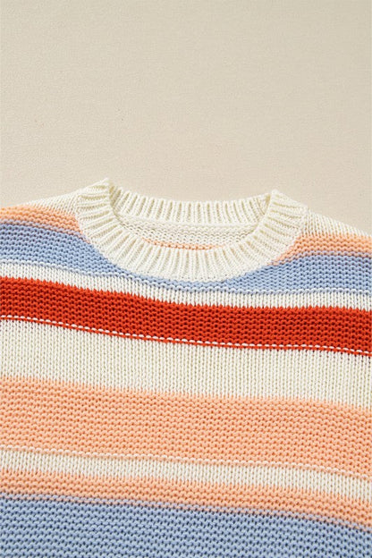 Stripe Colorblock Round Neck Drop Shoulder Sweater Shop Style & More | Fresh Looks, Everyday Deals & Free Shipping