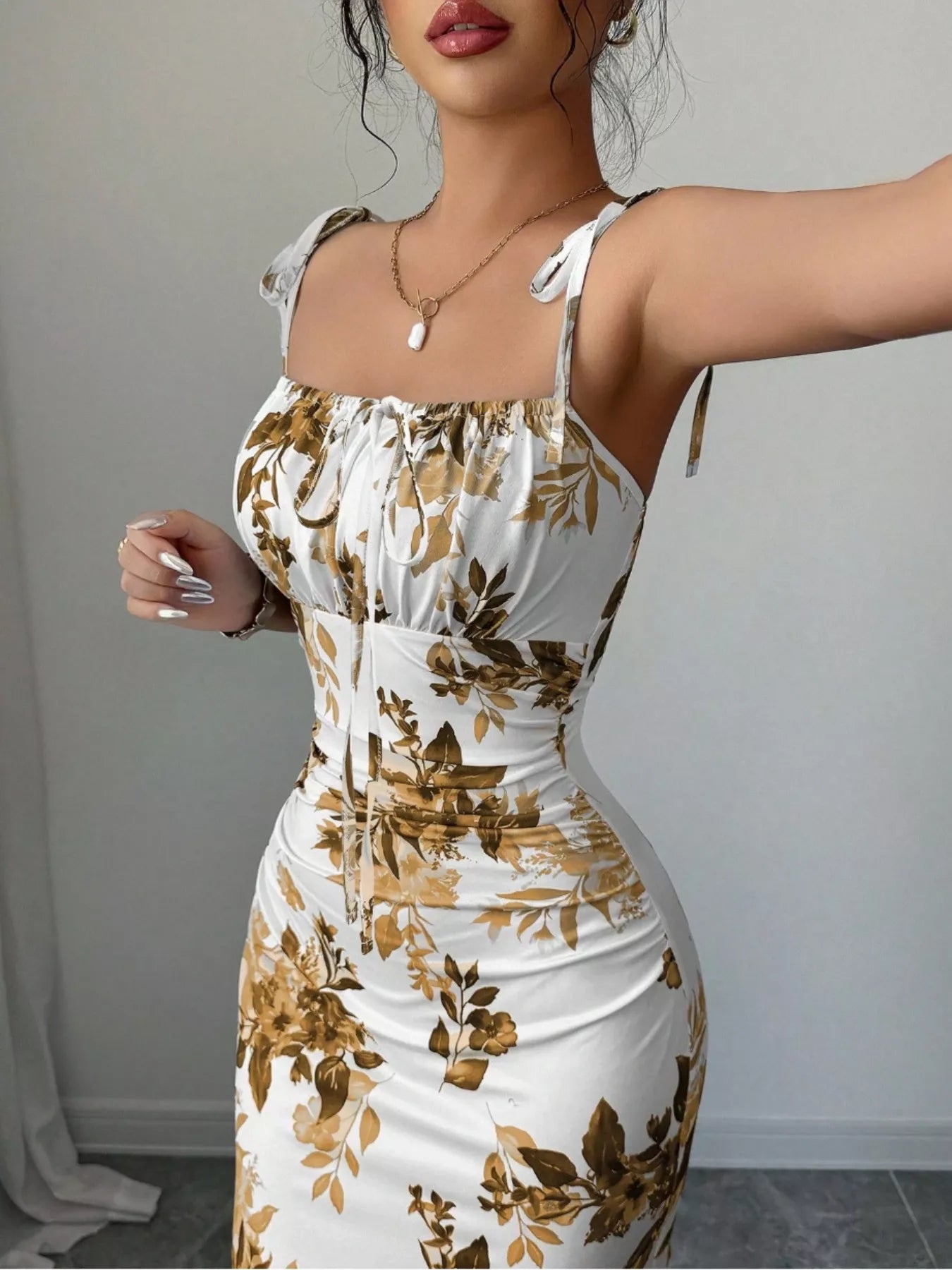 Printed Tie Strap Slit Maxi Dress New Era Fashion LLc