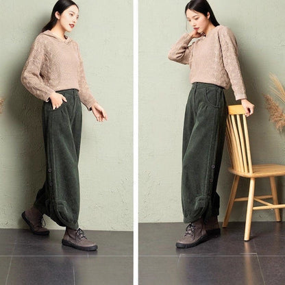 Corduroy Wide-Leg Pants with Lace-Up Detail | Street Style FitiqueFit