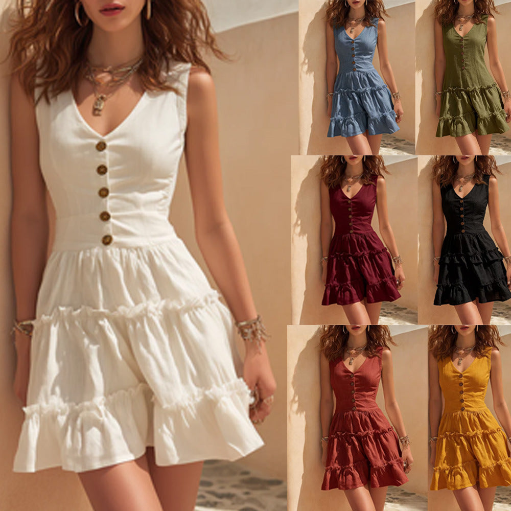 Women's Sleeveless Linen Button-Up Midi Dress FitiqueFit