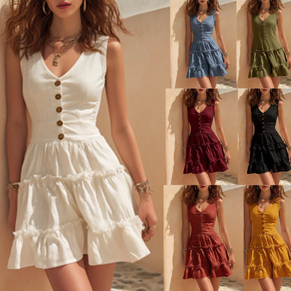 Women's Sleeveless Linen Button-Up Midi Dress FitiqueFit