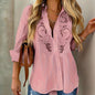 Women’s Contrast Lace Long-Sleeve Button‑Down Blouse FitiqueFit