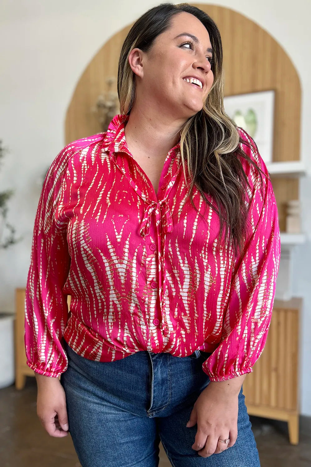Double Take Full Size Printed Button Up Long Sleeve Shirt New Era Fashion LLc