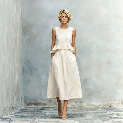 Women's Sleeveless High-Waist Ruffle Trim Maxi Dress FitiqueFit