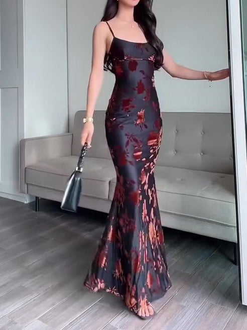 Flocked Strappy Maxi Dress See size chart under “more details” The Fashion Celestial