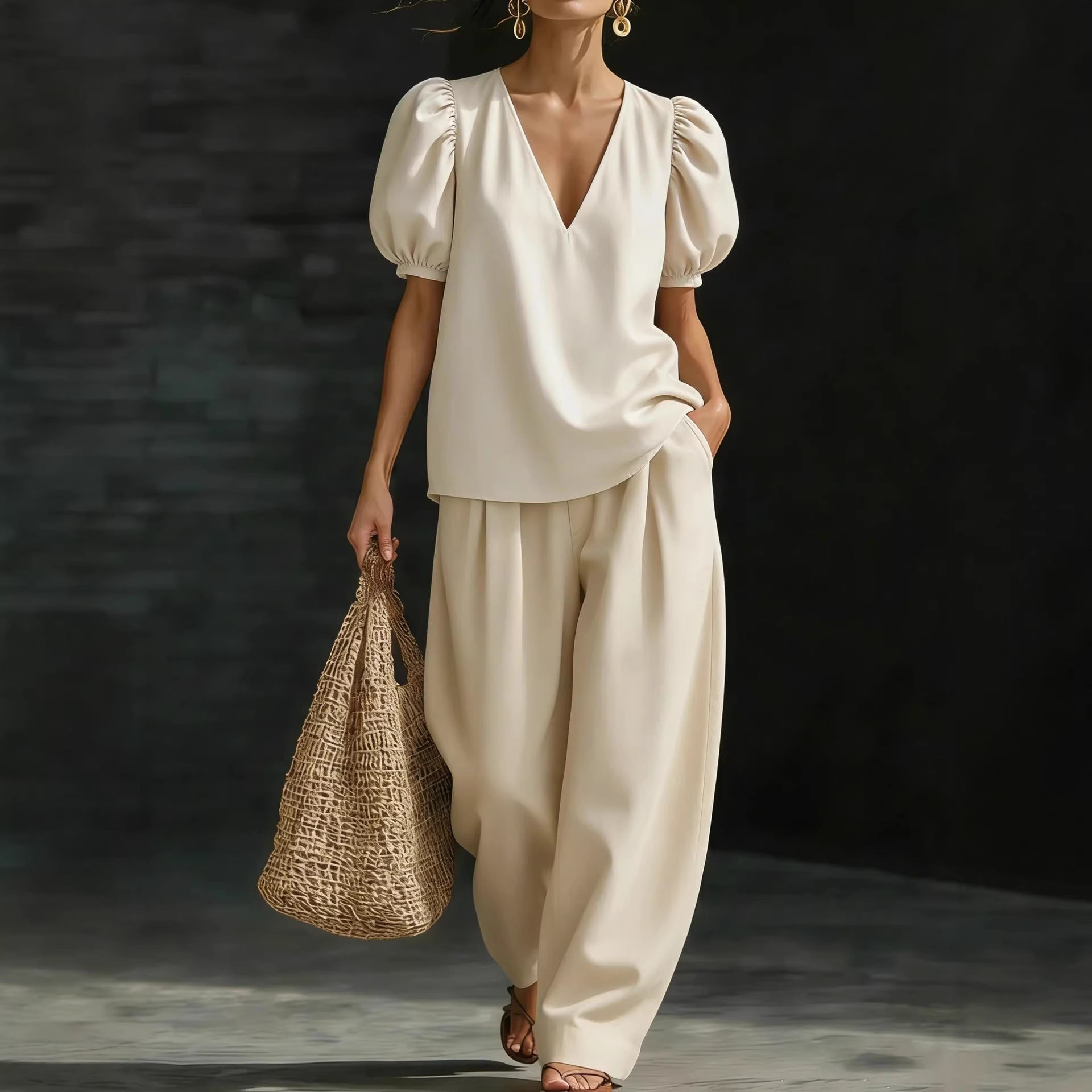 Women’s V-Neck Casual Two Piece Set FitiqueFit