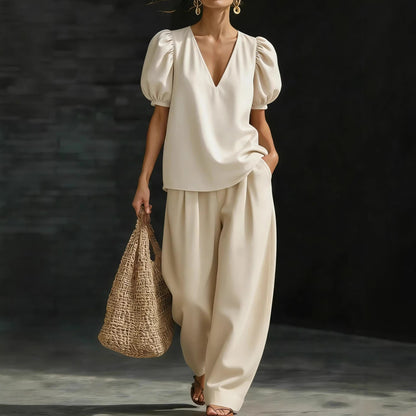 Women’s V-Neck Casual Two Piece Set FitiqueFit