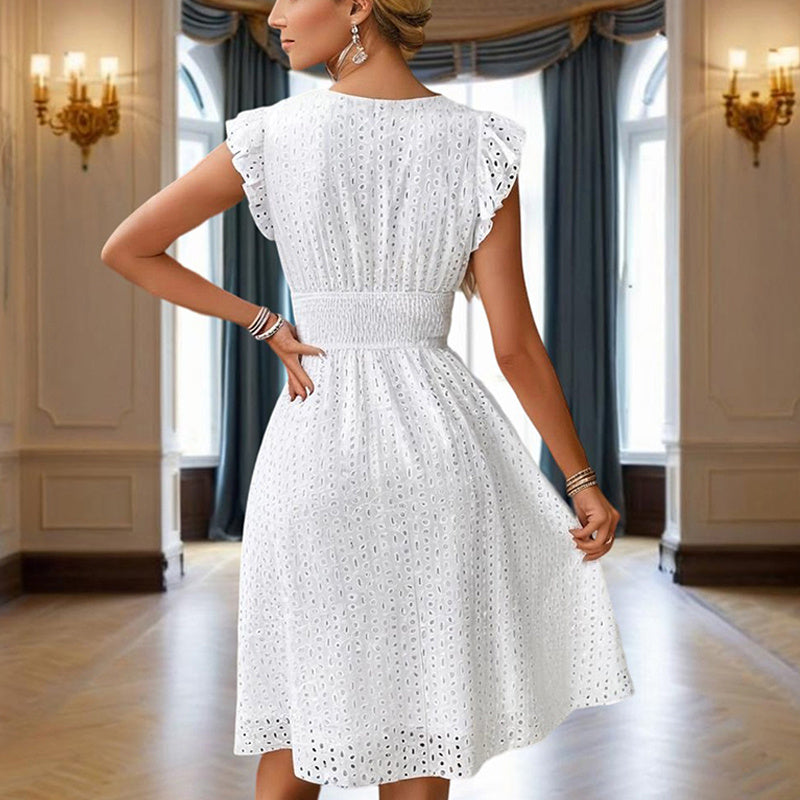 Waisted V-Neck Lace Midi Dress FitiqueFit