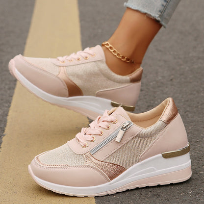 Metallic Lace-Up Side Zipper Thick-Sole Sneakers – 3 Colors EU 37–44 FitiqueFit