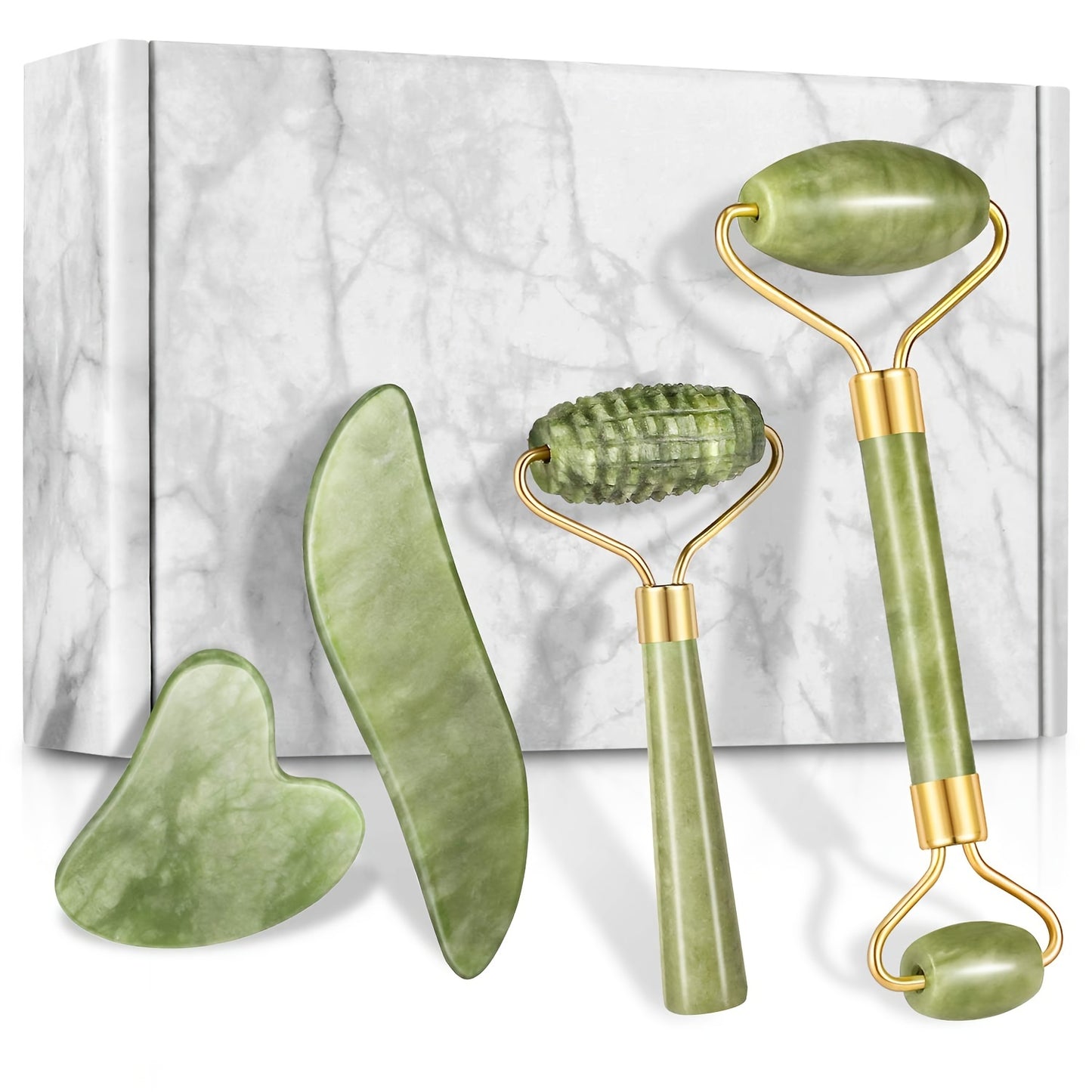 4pcs Facial Roller & Gua Sha Set, Facial Roller Massager with Gua Sha Scraping Tool, Stone Massager NovaCart