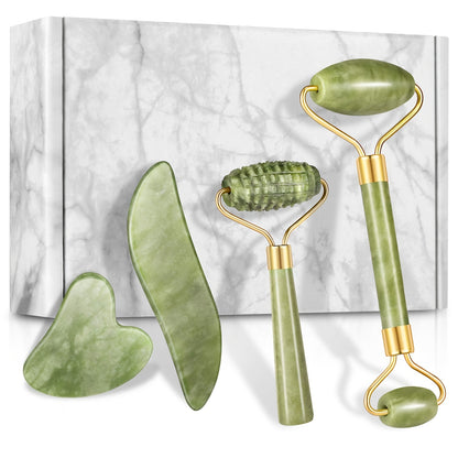 4pcs Facial Roller & Gua Sha Set, Facial Roller Massager with Gua Sha Scraping Tool, Stone Massager NovaCart
