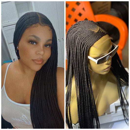 Cornrow Braid Wig "4 by 4 Closure" Mid back Length (Dorra) Poshglad Braided Wigs