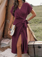 Commuting Fashion Forged Split Women's Solid Color Wrap Suspender Dress Grayceful LLC