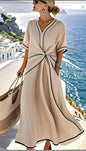 Striped Print Maxi Dress – Short Sleeve Beach Vacation Dress FitiqueFit
