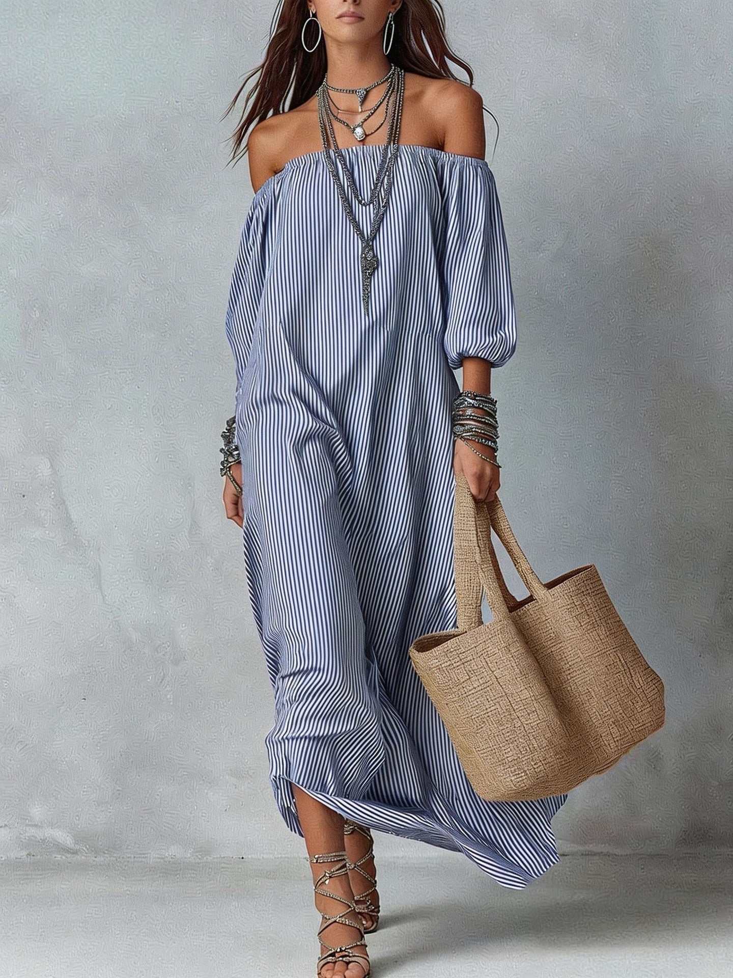 Women's Striped Loose-Fit Flared Maxi Dress – Holiday & Vacation FitiqueFit