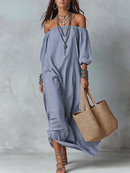 Women's Striped Loose-Fit Flared Maxi Dress – Holiday & Vacation FitiqueFit