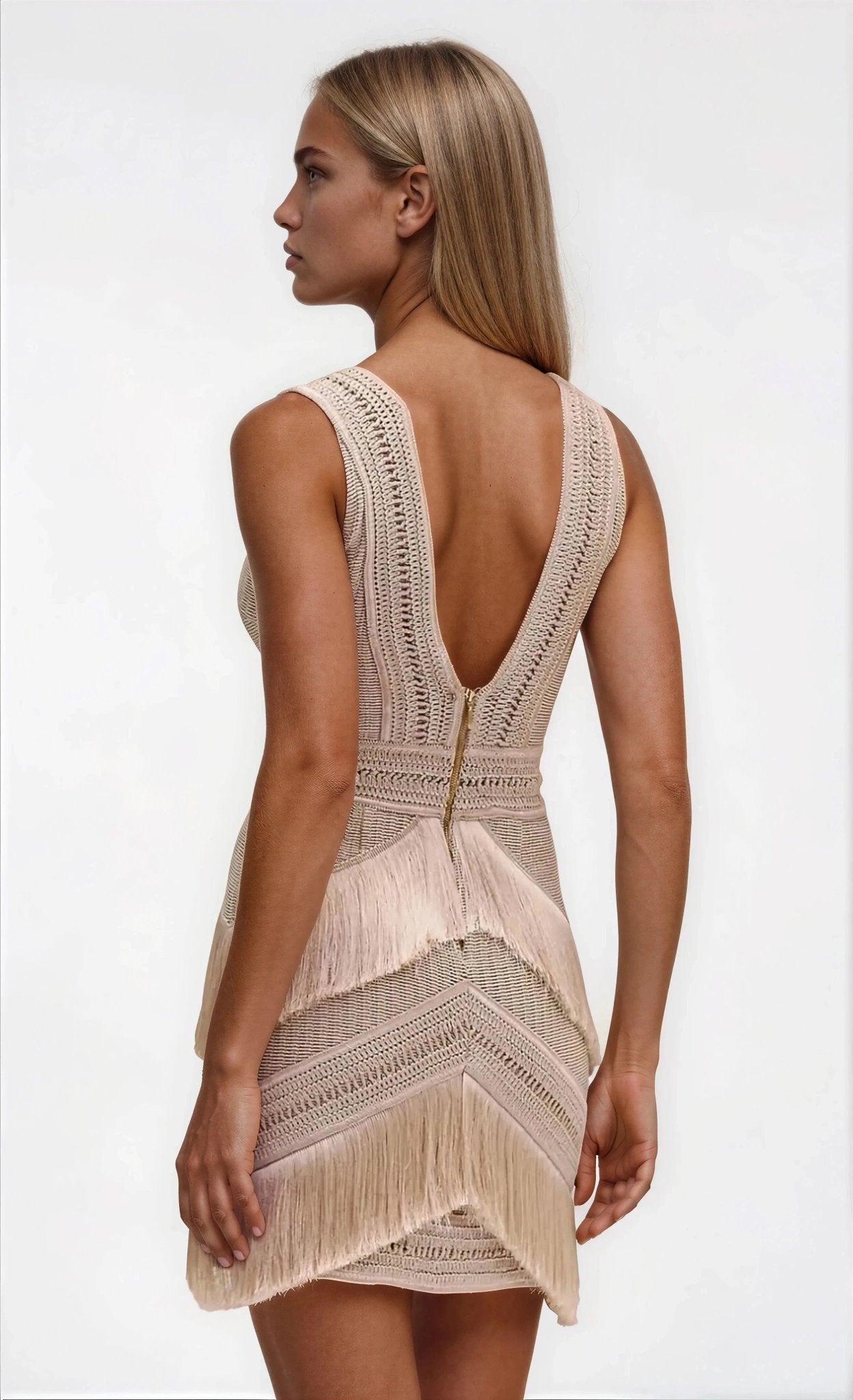 Deep V-Neck Fringe Mini Dress – Clay XO, Tina