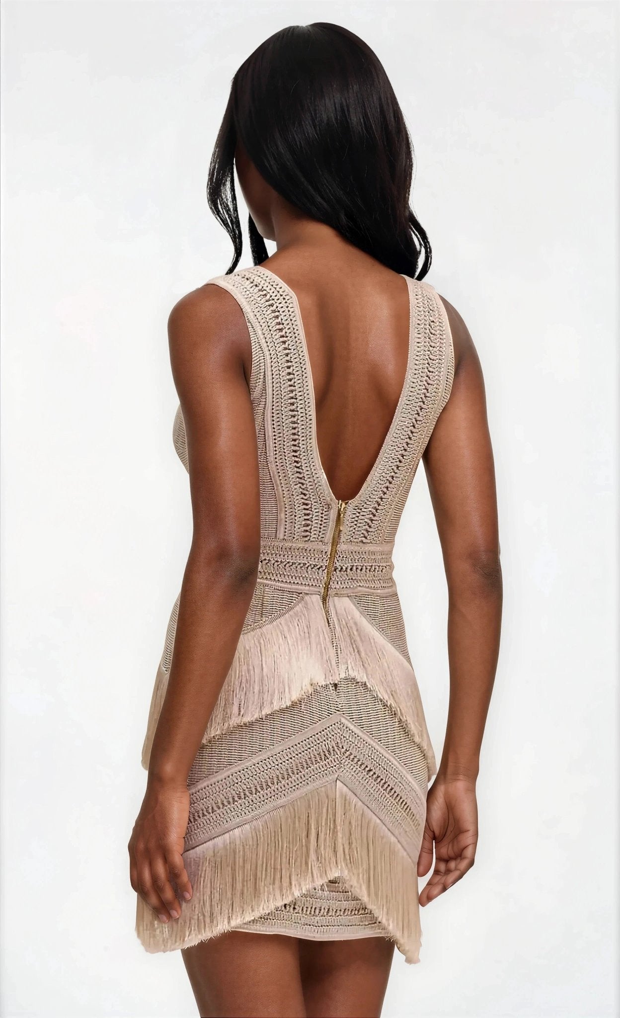 Deep V-Neck Fringe Mini Dress – Clay XO, Tina