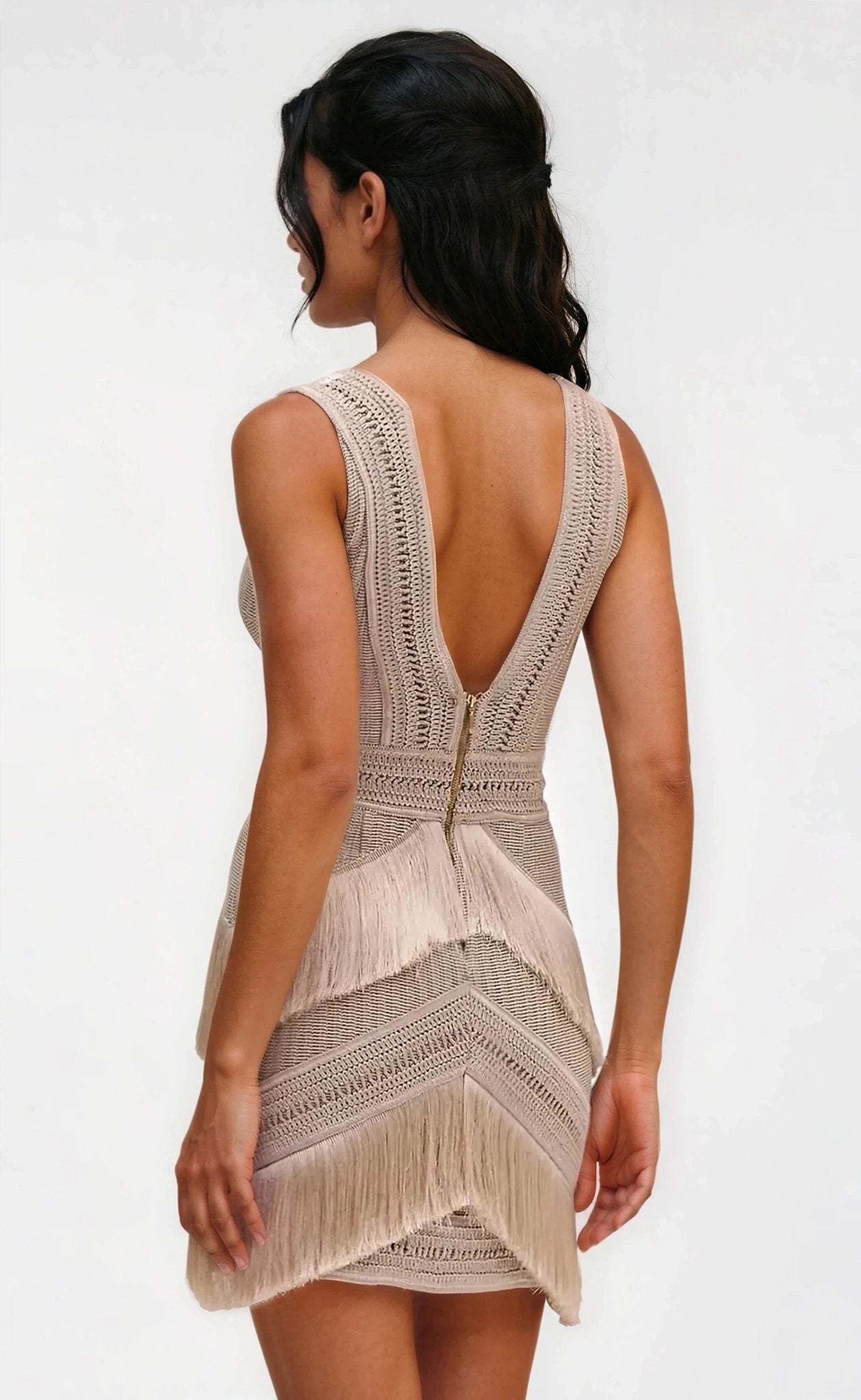 Deep V-Neck Fringe Mini Dress – Clay XO, Tina