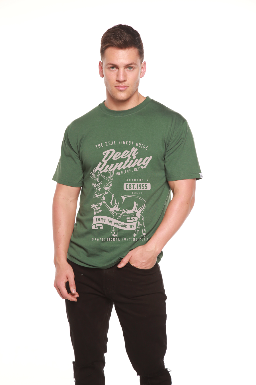 Deer Hunting Men's Bamboo Viscose/Organic Cotton Short Sleeve Graphic T-Shirt Spun Bamboo